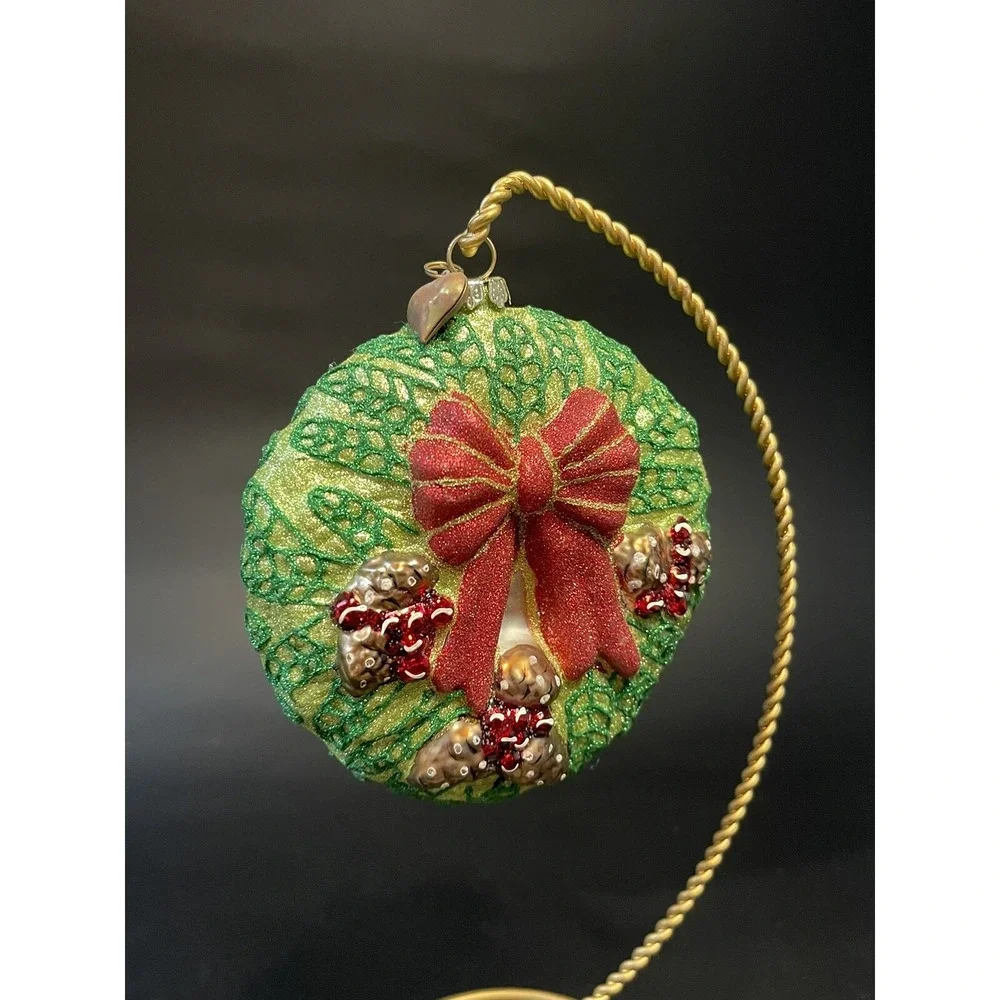 Glistening Glass Wreath Ornament With Dangling Heart Charm